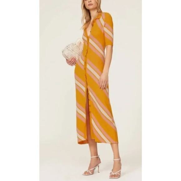 10 Crosby Derek Lam Aurelia Shirtdress Open Back Striped Orange Pink White L - Picture 2 of 10